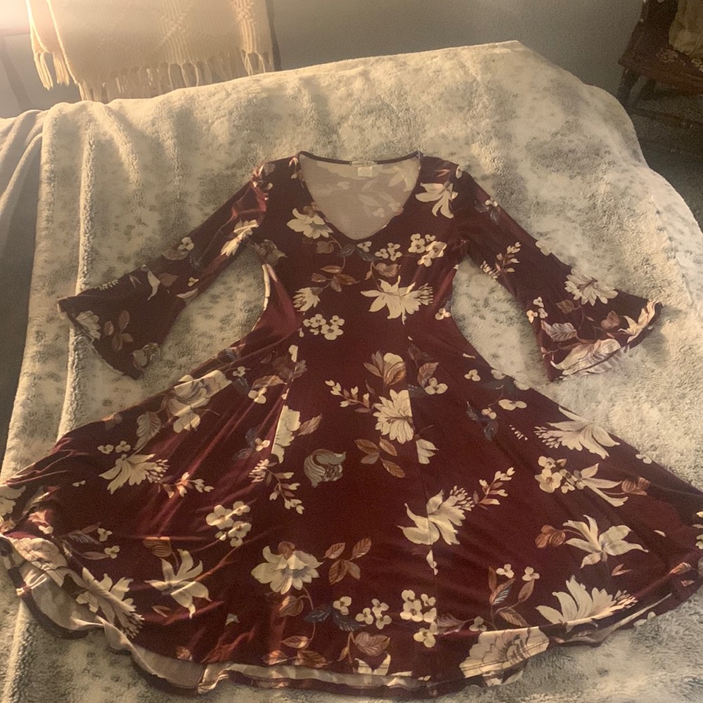 Banana Lemon - Medium - Maroon and white flower dress